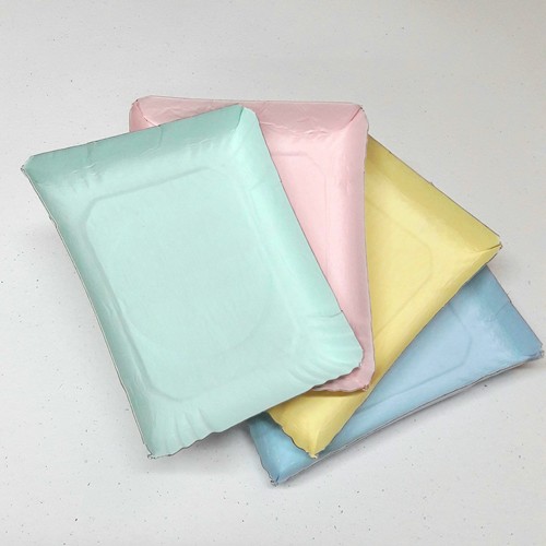 Bandejas Rectangulares Cartón con papel multicolor (rosa,celeste,verde, amarillo) - Standard