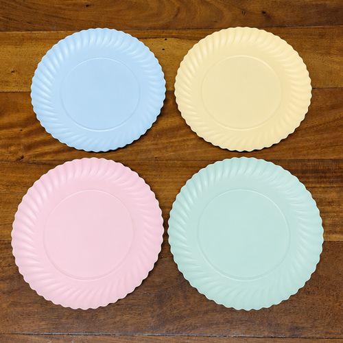 Bandejas Redondas Cartón con papel multicolor (rosa,celeste,verde, amarillo) - Standard